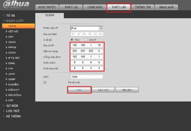Thiết lập địa chỉ IP cho đầu ghi