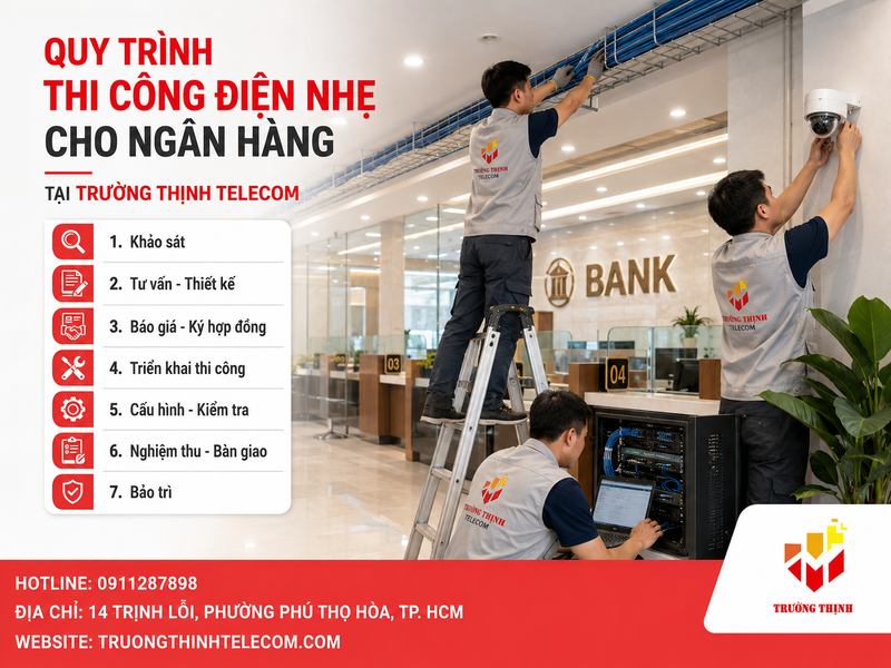 Quy trình thi công điện nhẹ cho ngân hàng tại Trường Thịnh Telecom