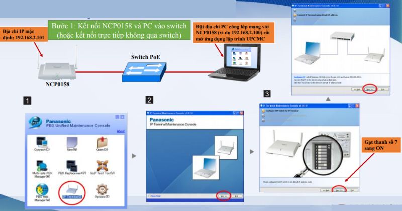 Kết nối NCP0158 và PC vào switch