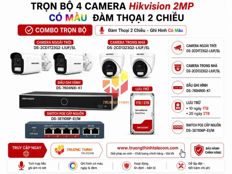 Bộ 4 Camera 2MP Hikvision (TT-DS-2CD21G2-LIU) hiệu quả và Tiết kiệm