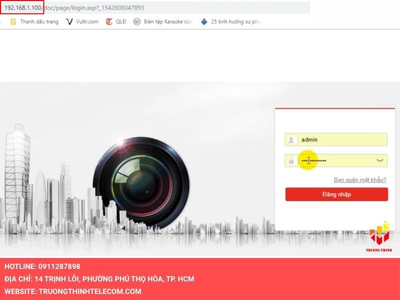 Nhập IP và đăng nhập camera Hikvision