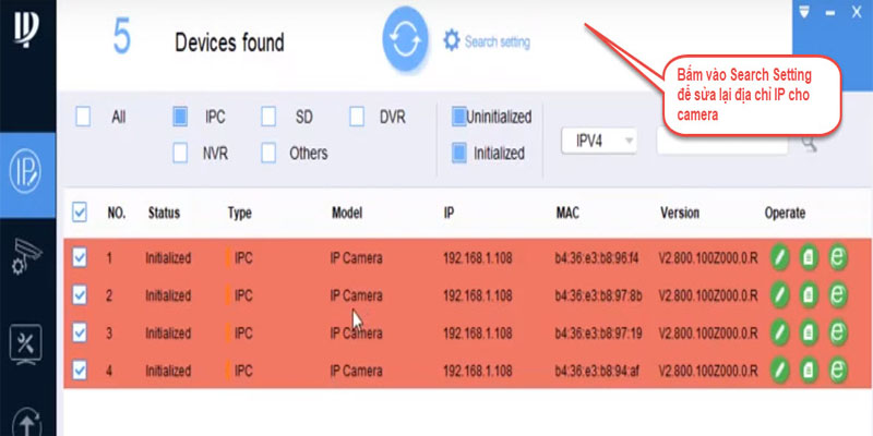 Vào Search setting