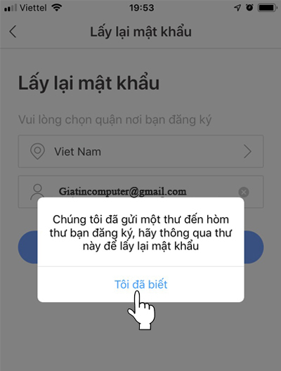 Tại thông báo này chọn Tôi đã biết