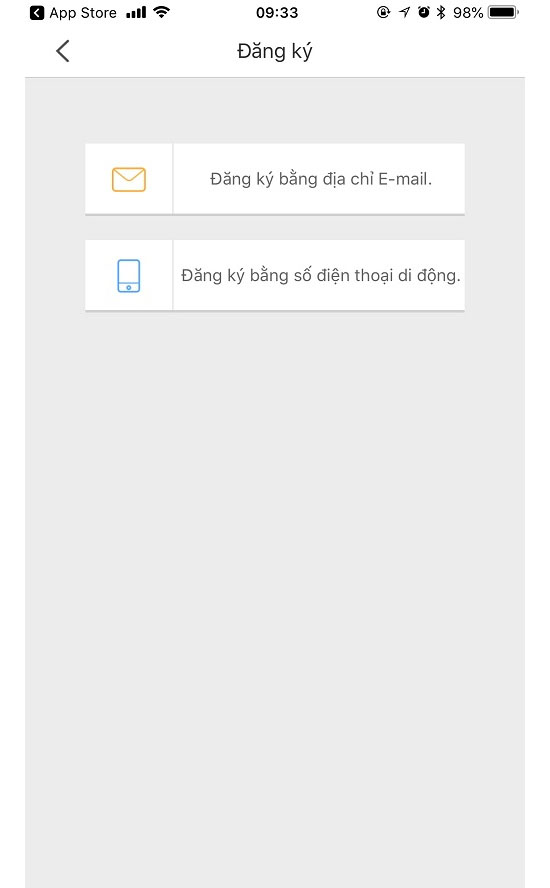 Chọn Đăng ký bằng địa chỉ Email hoặc Đăng ký bằng số điện thoại di động