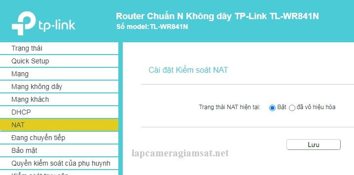 Cài đặt kiểm soát NAT