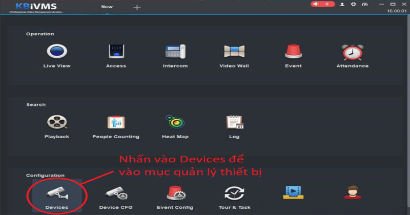 Khởi động phần mềm KBiVMS