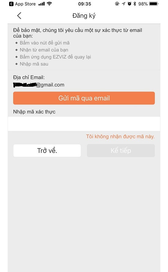 Nhập mã xác thực đã được gửi về Email hoặc Số điện thoại 