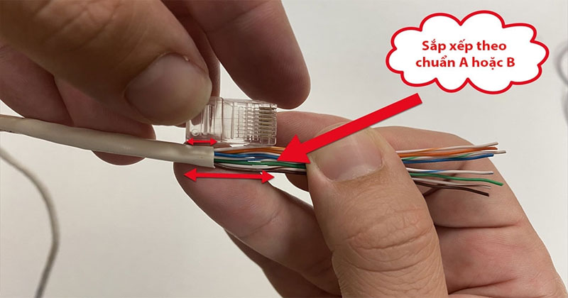 Sắp xếp các sợi dây thro chuẩn T568A hoặc chuẩn T568B