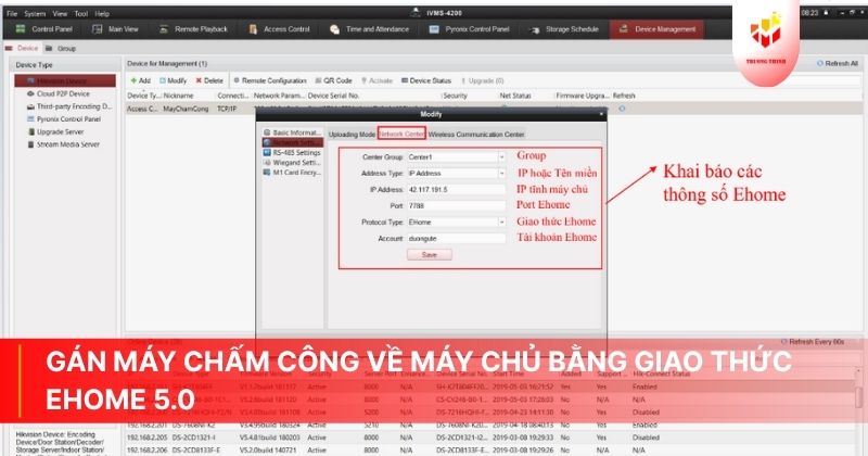Gán máy chấm công về máy chủ bằng giao thức Ehome 5.0