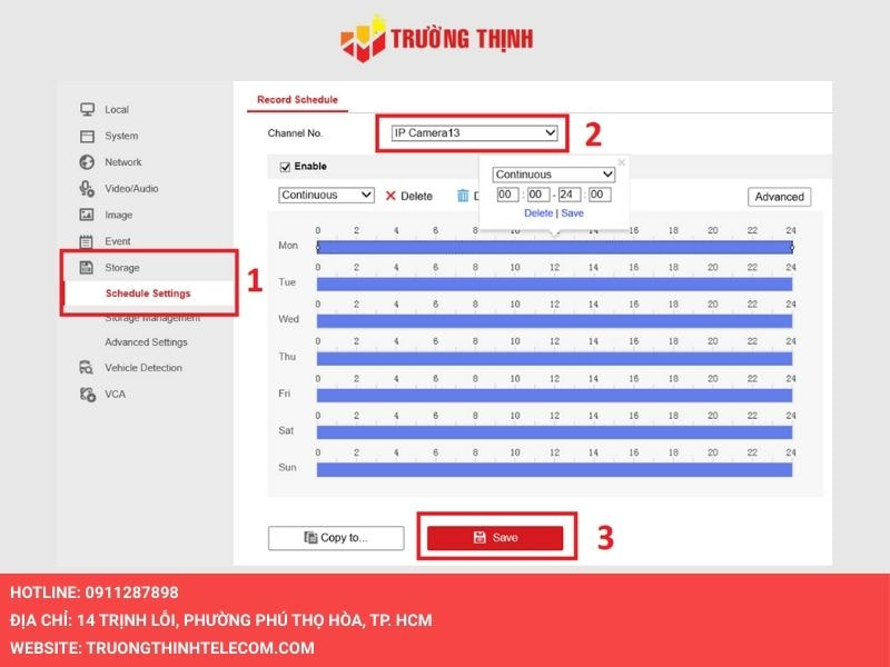 Bấm Schedule Settings