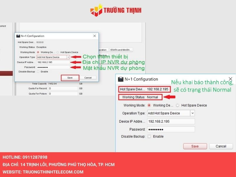 Khai báo thành công sẽ có trạng thái Normal