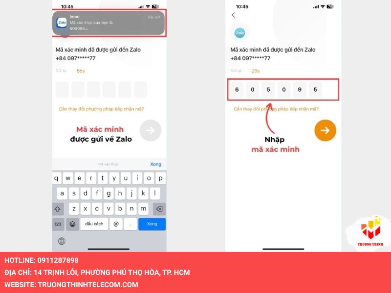Hệ thống sẽ gửi mã về