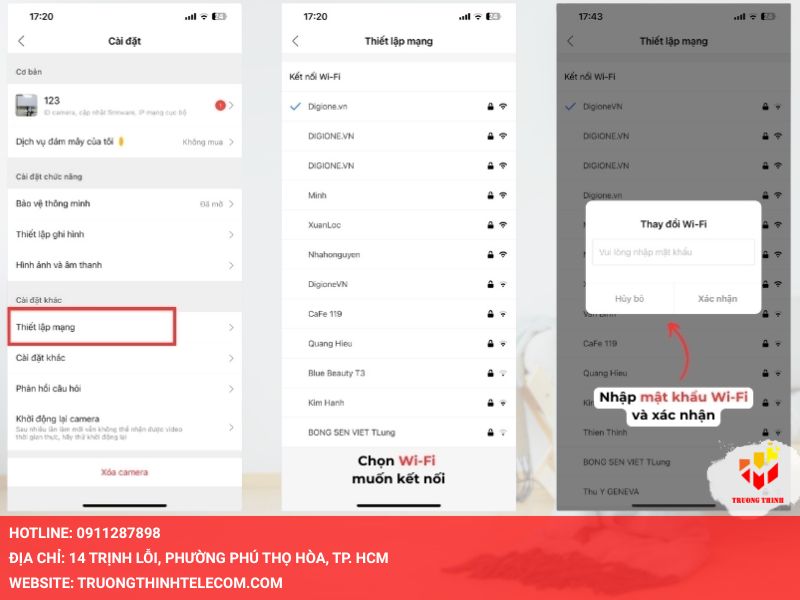 Chọn mục Thiết lập mạng (hoặc Thiết lập Wifi)
