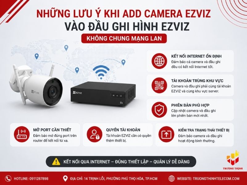 Những lưu ý khi add camera Ezviz vào đầu ghi hình Ezviz không chung mạng LAN