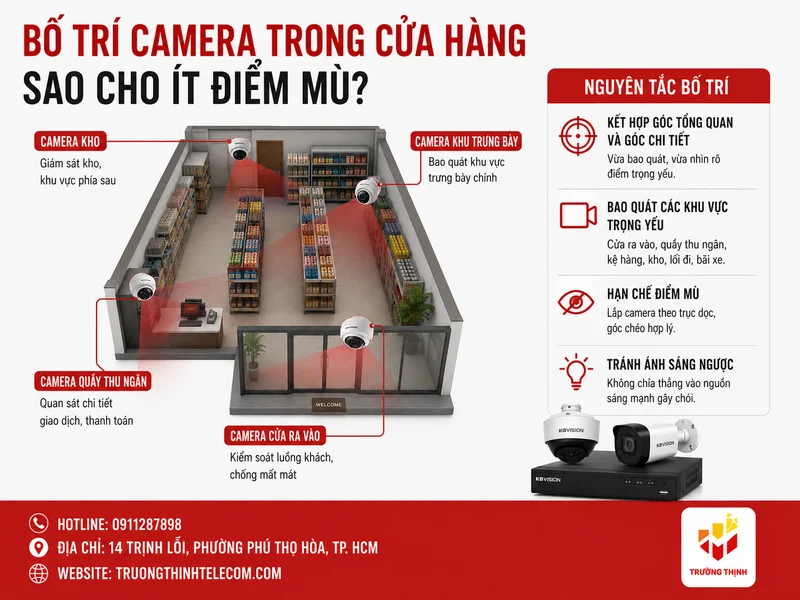 Bố trí camera trong cửa hàng sao cho ít điểm mù?