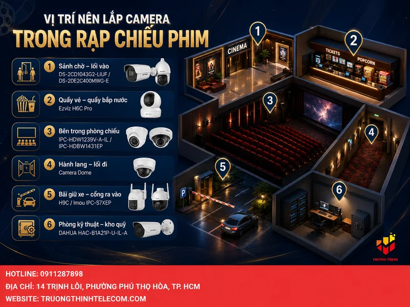 Các vị trí nên lắp đặt camera trong rạp chiếu phim