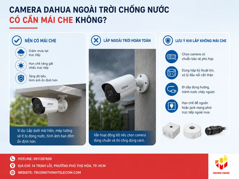 Camera Dahua ngoài trời chống nước có cần mái che không?