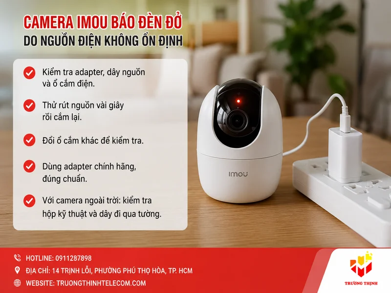 Camera Imou báo đèn đỏ do nguồn điện không ổn định