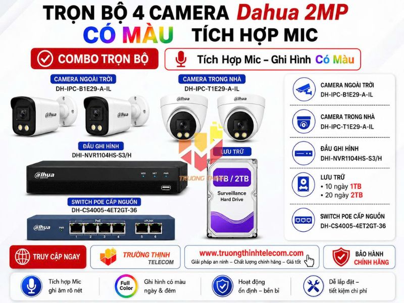 Gói 3: Bộ 4 camera 2mp Dahua (TT-DH-E29-A-IL)