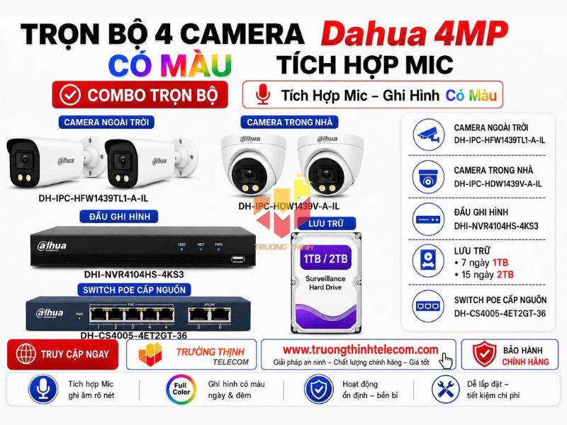 Gói 4: Bộ 4 camera 4mp Dahua (TT-DH-1439-A-IL)