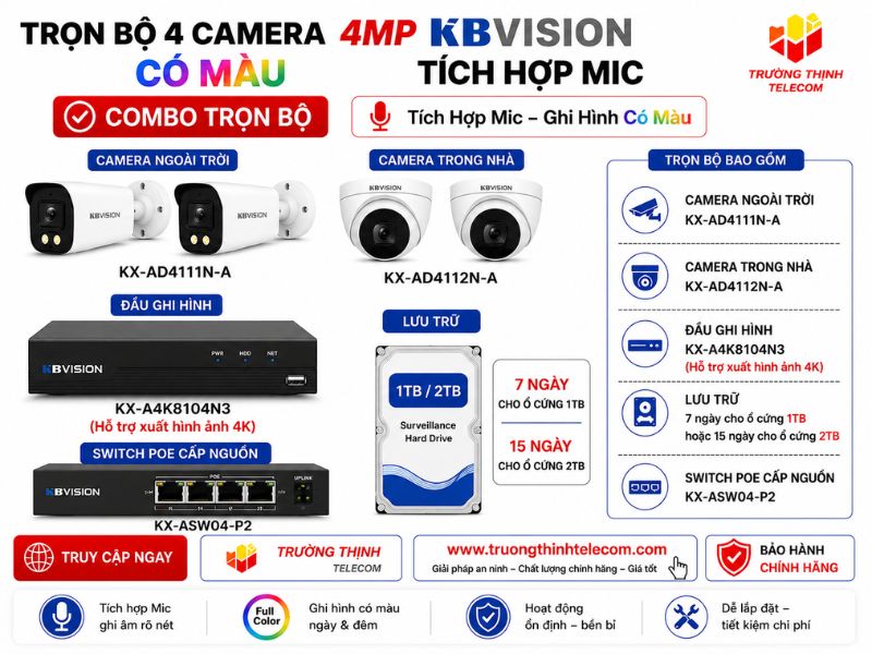 Gói 4: Bộ 4 camera 4mp KBVision (TT-KX-AD411N-A)