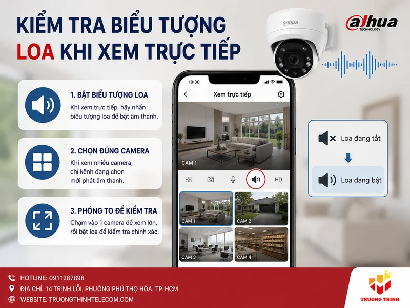 Kiểm tra biểu tượng loa khi xem trực tiếp