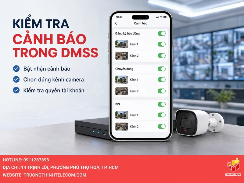 Kiểm tra cài đặt cảnh báo trong ứng dụng DMSS