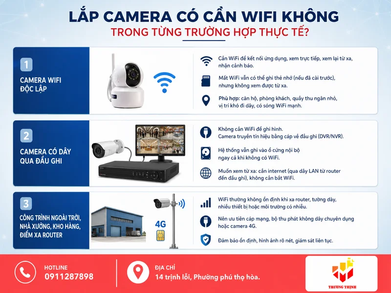 Lắp camera có cần wifi không trong từng trường hợp thực tế?