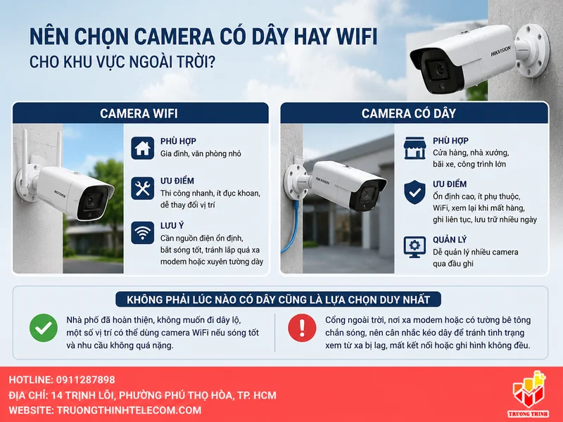 Nên chọn camera có dây hay WiFi cho khu vực ngoài trời?