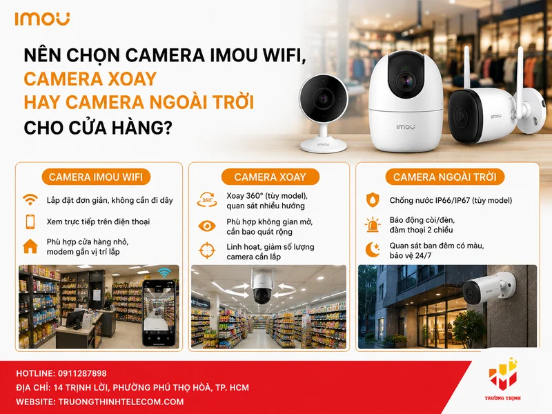 Nên chọn Camera Imou WiFi, camera xoay hay camera ngoài trời cho cửa hàng?