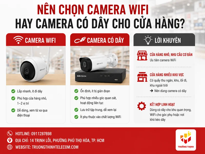 Nên chọn camera WiFi hay camera có dây cho cửa hàng?