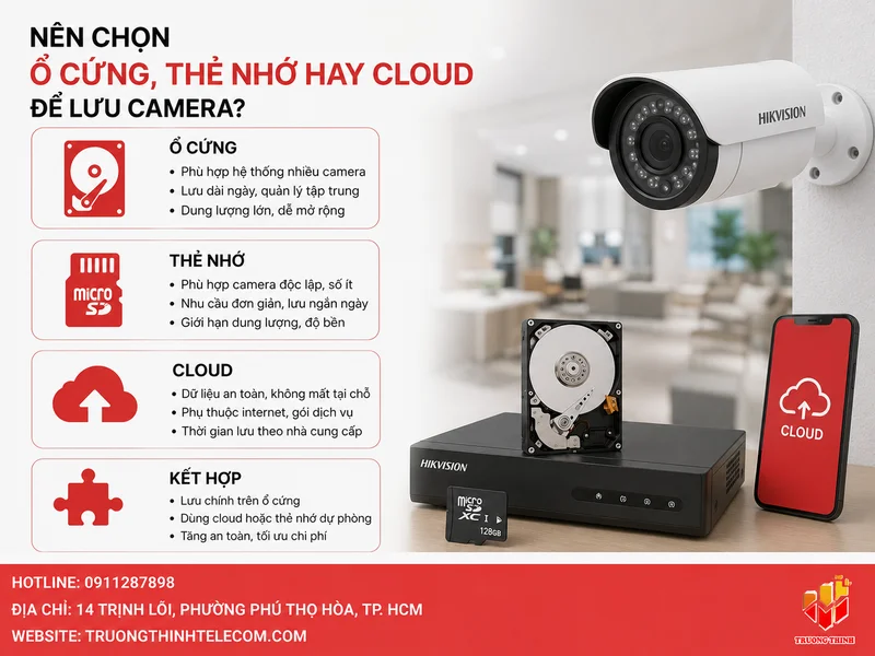 Nên chọn ổ cứng, thẻ nhớ hay cloud để lưu camera?