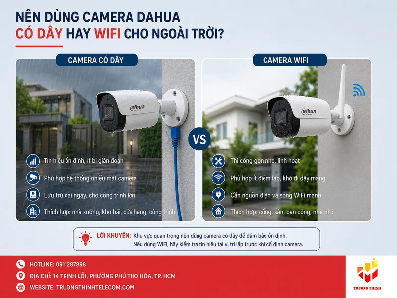 Nên dùng camera Dahua có dây hay WiFi cho ngoài trời?