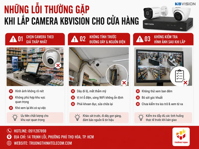 Những lỗi thường gặp khi lắp camera KBVision cho cửa hàng