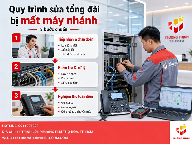 Quy trình sửa tổng đài điện thoại bị mất máy nhánh tại Trường Thịnh Telecom