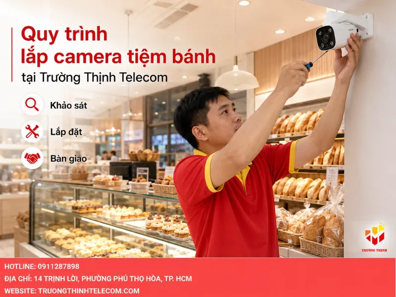 Quy trình triển khai lắp đặt camera tiệm bánh tại Trường Thịnh Telecom