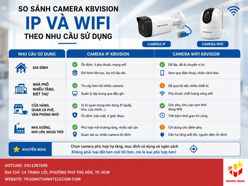 So sánh camera KBVision IP và Wifi theo nhu cầu sử dụng
