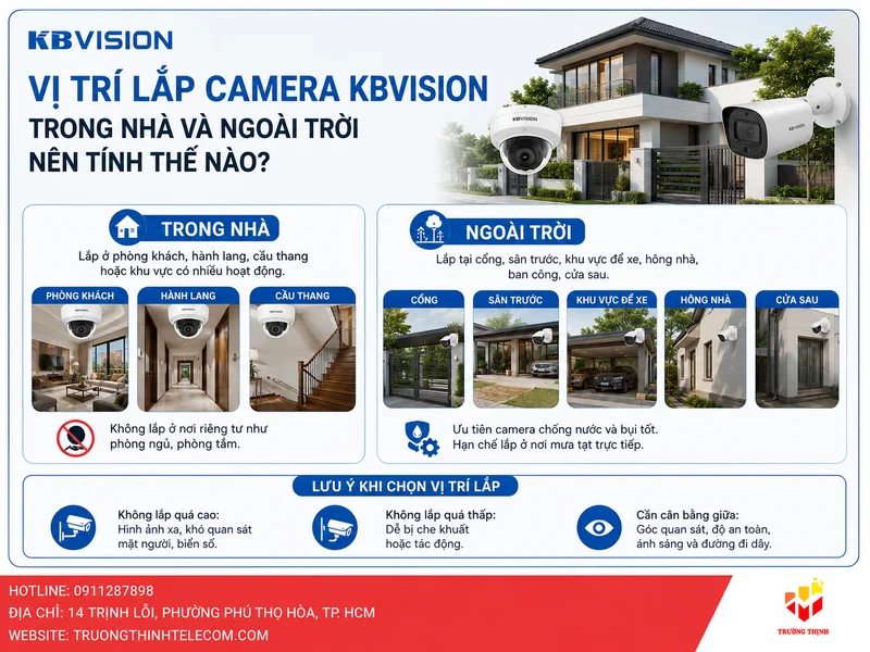 Vị trí lắp Camera KBVision trong nhà và ngoài trời nên tính thế nào?