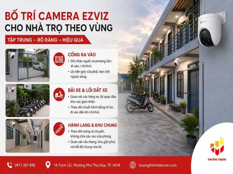 Bố trí Camera Ezviz cho nhà trọ theo vùng thay vì lắp dàn trải