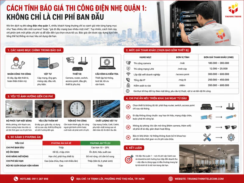 Cách tính báo giá thi công điện nhẹ quận 1: không chỉ là chi phí ban đầu