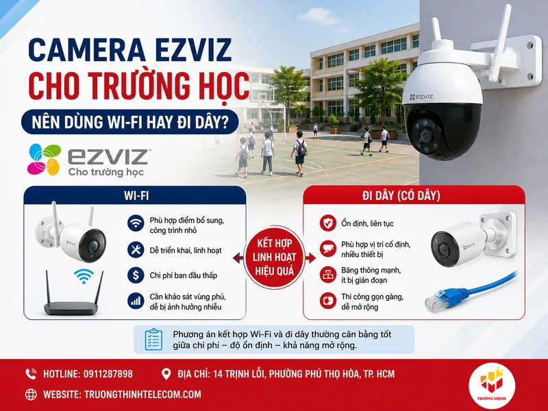 Camera Ezviz cho trường học nên dùng Wi-Fi hay đi dây?