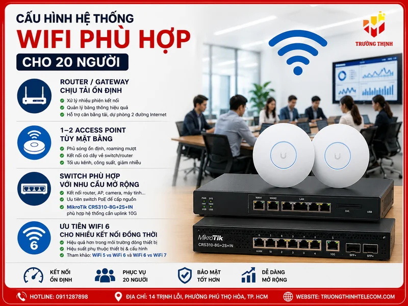 Cấu hình hệ thống WiFi phù hợp cho 20 người