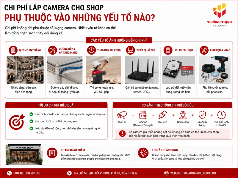 Chi phí lắp camera cho shop phụ thuộc vào những yếu tố nào?