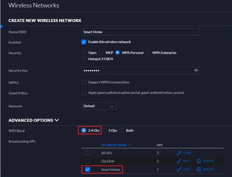 Chỉ chọn băng tần 2.4GHz