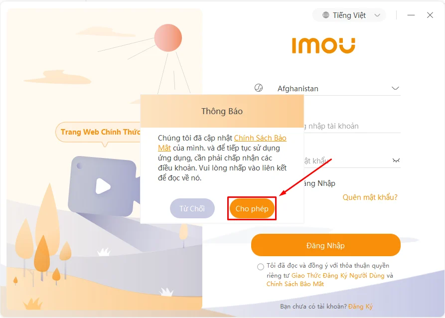 Đăng nhập bằng tài khoản Imou