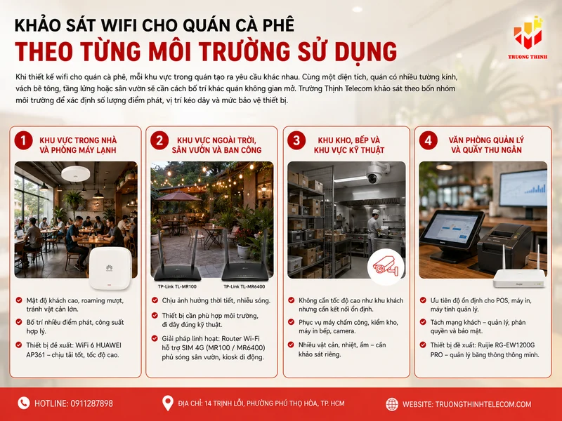 Khảo sát wifi cho quán cà phê theo từng môi trường sử dụng