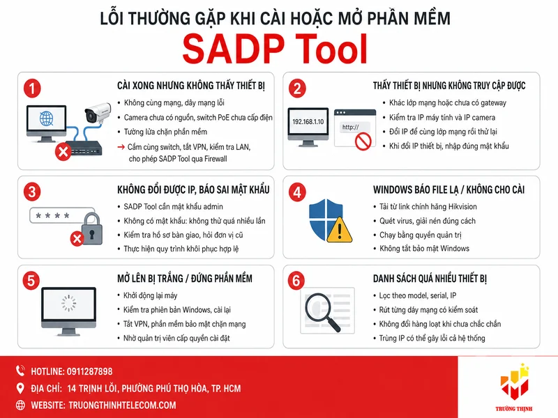 Lỗi thường gặp khi cài hoặc mở phần mềm SADP Tool