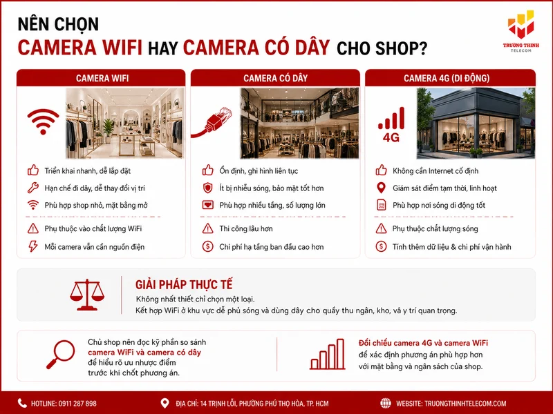 Nên chọn camera WiFi hay camera có dây cho shop?