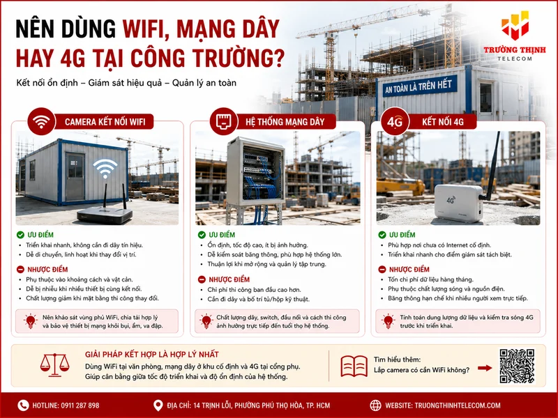 Nên dùng WiFi, mạng dây hay 4G tại công trường?