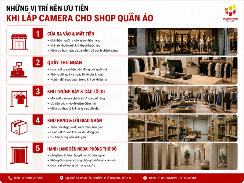 Những vị trí nên ưu tiên khi lắp camera cho shop quần áo